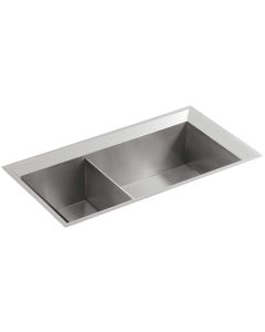 Kohler 3389-H-NA Poise 33" Length Double Basin Under-Mount 16-Gauge Kitchen Sink with SilentShield in Stainless Steel