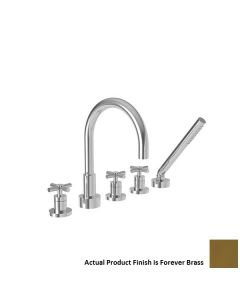 Newport Brass 3-997/01 Forever Brass (PVD) East Linear Triple Handle Roman Tub Faucet with Handshower and Metal Cross Handles