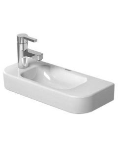 Duravit 07115000091 Happy D.2 20" L X 9" W X 4.33 H Rectangular Wall Mounted Handrinse Bathroom Sink without Overflow and Single Faucet Hole on Left in White with Wonder Gliss