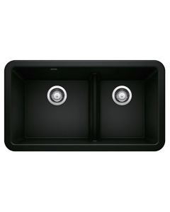 Blanco 402525 Ikon 33" Apron Double Bowl Farmhouse Sink with Low Divide in Coal Black