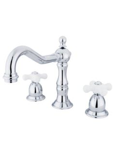 Kingston Brass KS1971PX Heritage Widespread Lavatory Faucet with Porcelain Cross Handle, Polished Chrome