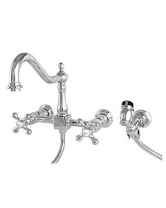 Kingston Brass KS1241AXBS Wall Mount Kitchen Faucet with Brass Sprayer, Polished Chrome