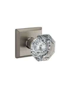 Baldwin 0 FD.CRY.TSR Crystal Dummy Door Knob Set with Traditional Square Trim from, Satin Nickel