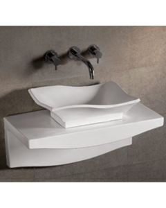 Whitehaus WHKN1078-1116-W WHKN1078-1116 WHKN1078-1116Isabella Rectangular above Mount Basin with Offset Center Drain & Matching Wall Mount Counter Top, White