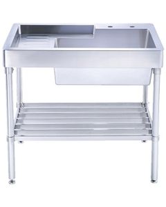 Whitehaus WH33209-LEG-NP WHNCMAP3026 Pearlhaus Brushed Single Bowl, Freestanding Utility Sink with Drainboard and Lower Rack