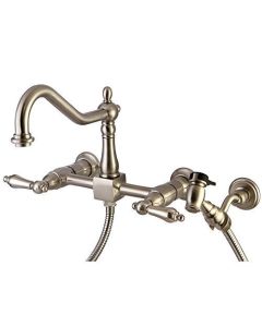 Kingston Brass KS1248ALBS Heritage Wall Mount 8-Inch Centerset Kitchen Faucet, Satin Nickel