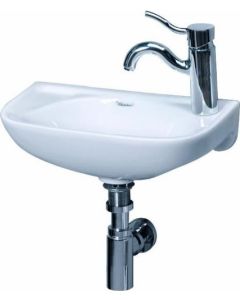 Whitehaus WH1-102R-W H Isabella 16-1/4-Inch Small Wall-Mount Lavatory Basin with Center Drain and Right-Hand Faucet Drilling, White