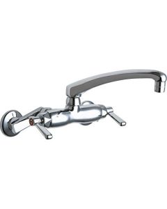 Chicago Faucets 445-L8ABCP Wall Mount Lavatory Metering Faucet with Metal Lever Handles, Chrome