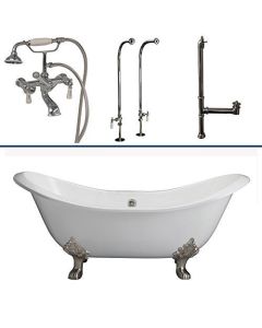 Barclay TKCTDSN-CP1 TKCTDSNCP1 71" Cast Iron No Holes Double Slipper Bathtub Kit in White wi