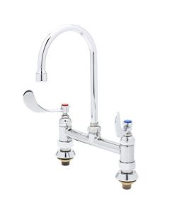 T&S Brass B-0327 Deck Mount Faucet, 1/2"NPT Male Inlets, Swivel Gooseneck, Aerator, 4" Wrist Handles, 8"