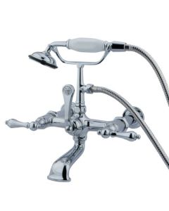 Kingston Brass CC542T1 Vintage 7-Inch Spread Wall Mount Leg Tub Filler with Hand Shower, Metal Lever Handle, Polished Chrome