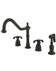 Kingston Brass KB1795TXBS French Country Widespread Kitchen Faucet with Brass Sprayer, Oil Rubbed Bronze