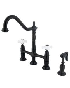 Kingston Brass KS1275PXBS Heritage 8-Inch Kitchen Faucet with Brass Sprayer, Oil Rubbed Bronze