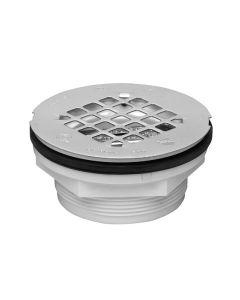 Oatey 42099 101 PNC 2" PVC No-Caulk Shower Drain with Stainless Steel Strainer in White