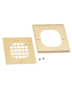 Oatey 42363 Testable 130 Series 4-1/4" W X 4-1/4" H Snap Tite Square Shower Drain Strainer with Ring in Brushed Gold