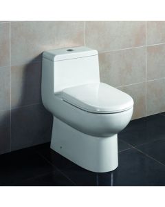 Lacava 4288-001 Piazza Floor-Standing elongated one-piece porcelain toilet with siphonic dual flush system 1.6gpf and 08 gpf, include a set cover and tank , 15 1/8 "W 26 5/8 "D26 5/8 " in White