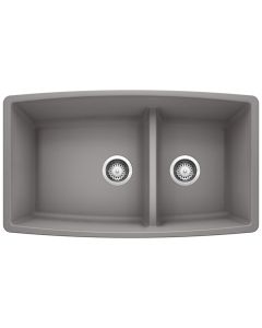 Blanco 441309 Performa 1-3/4 Double Bowl Undermount Kitchen Sink with Low Divide in Metallic Gray
