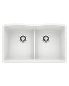 Blanco 442074 Diamond Equal Double Bowl Undermount Kitchen Sink with Low Divide in White