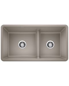 Blanco 442522 Precis Reversible 1-3/4 Double Bowl Undermount Kitchen Sink with Low Divide in Truffle