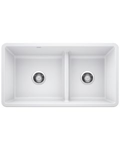 Blanco 442524 Precis Reversible 1-3/4 Double Bowl Undermount Kitchen Sink with Low Divide in White