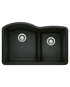 Blanco 442910 Diamond 1-3/4 Double Bowl Undermount Kitchen Sink with Low Divide in Coal Black