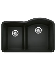 Blanco 442911 Diamond 1-3/4 Reverse Double Bowl Undermount Kitchen Sink with Low Divide in Coal Black