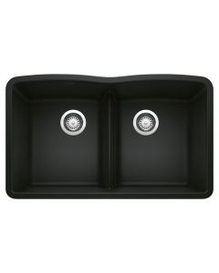 Blanco 442914 Diamond Equal Double Bowl Undermount Kitchen Sink with Low Divide in Coal Black