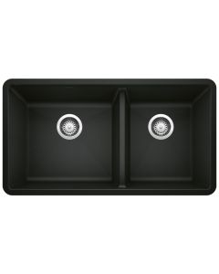 Blanco 442926 Precis 1-3/4 Double Bowl Undermount Kitchen Sink in Coal Black