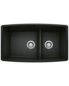 Blanco 442939 Performa 1-3/4 Double Bowl Undermount Kitchen Sink with Low Divide in Coal Black