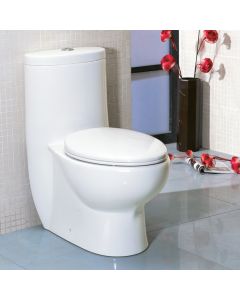 Lacava 4558-001 Ovale Floor -standing elongated one-piece porcelain toilet with siphonic dual flush system 1.6 gpf and 0.8 gpf, include a seat cover and tank . 16"W 28 3/8"D, 30 3/4"H in White