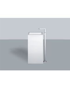 Alape 4805 000 000 WT.RX450QS Washstand, square, 17 7/8 x 17 7/8", glazed inside and outside, height 35 3/8", without faucet hole and overflow, including siphon, drain valve with white glazed cap, floor bracket and installation kit