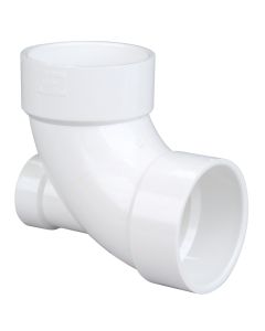 PVC DWV LP303-338 3" × 3" × 2" Elbow with Low Heel Inlet (Hub × Hub × Hub)
