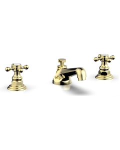 Phylrich 500-01/003 Hex Traditional 1.2 GPM Deck Mounted Widespread Bathroom Faucet with Cross Handles in Polished Brass 
