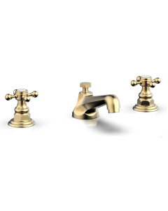 Phylrich 500-01/004 Hex Traditional 1.2 GPM Deck Mounted Widespread Bathroom Faucet with Cross Handles in Satin Brass 