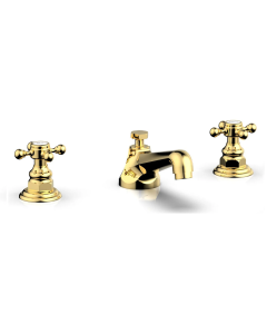 Phylrich 500-01/025 Hex Traditional 1.2 GPM Deck Mounted Widespread Bathroom Faucet with Cross Handles in Polished Gold 