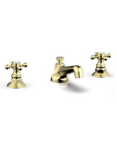 Phylrich 500-01/03U Hex Traditional 1.2 GPM Deck Mounted Widespread Bathroom Faucet with Cross Handles in Polished Brass Uncoated 