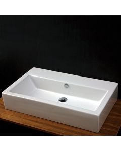 Lacava 5061-03-001 Aquamedia Wall-mount or above-counter porcelain lavatory with an overflow.Unfinished back. 31 1/2"W, 19"D, 6 1/4"H. 3 faucet holes in 8" spread. in White