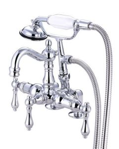 Kingston Brass CC1014T1 Heritage 3-3/8-Inch Deck-Mount Vintage Leg Tub Filler with Hand Shower, Metal Lever Handle, Polished Chrome