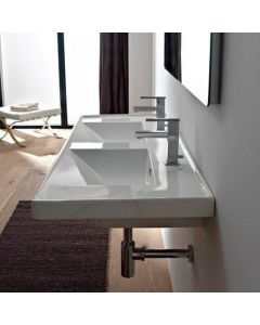 Nameeks SCARABEO 3006-TWO HOLE Scarabeo 3006-Two Hole ML Rectangular Double Ceramic Self Rimming/Wall Mounted Bathroom Sink, White