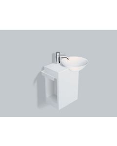 Alape 5242 000 000 WP.Insert2 Washplace, 19 1/8 x 12 1/2", height 18 1/2", dish basin 11 3/4" in white, right, without overflow, base cabinet powder coated white, with faucet hole, countertop white, countertop cabinet and towel holder left