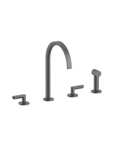 Fantini 53P5R151U Icona Deco 1.8 GPM Deck Mounted Four Holes Kitchen Faucet with Hand Spray Set in Matte Gun Metal PVD