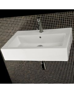 Lacava 5468-01-001 Aquagrande Wall-mount or above-counter porcelain lavatory with an overflow. 28 1/2"W, 18 1/2"D, 6"H. One faucet hole. in White