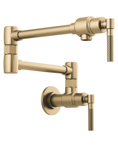 Brizo 62843LF-GL Litze® 4 GPM Wall Mounted Double Handle Pot Filler with Knurled Handles in Brilliance® Luxe Gold®