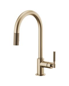 Brizo 63043LF-GL Litze Pull-Down Faucet With Arc Spout And Knurled Handle In Luxe Gold