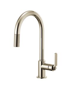 Brizo 63044LF-PN Litze Pull-Down Faucet With Arc Spout And Industrial Handle In Polished Nickel