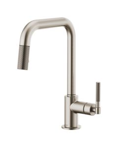 Brizo 63053LF-SS Litze® 1.8 GPM Deck Mounted Single Handle Square Arc Bar Pull Down Kitchen Faucet with Knurled Handle in Brilliance® Stainless