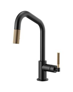 Brizo 63063LF-BLGL Litze Pull-Down Faucet With Angled Spout And Knurled Handle In Matte Black / Luxe Gold