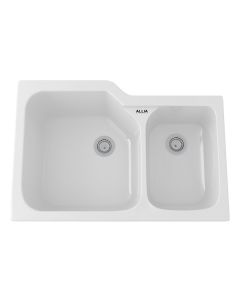 Rohl 6337-00 Allia Fireclay Kitchen Sinks 2 Bowl Undermount Sink in White