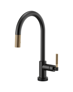 Brizo Litze® 64043LF-BLGL SmartTouch® Pull-Down Kitchen Faucet with Arc Spout and Knurled Handle in Matte Black/Luxe Gold