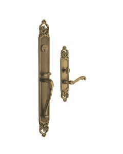 Baldwin 6948.060.FDRH Victoria Entrance Trim, Full Dummy, Right Hand, in Satin Brass and Brown (Oxidized, relieved and lacquered)